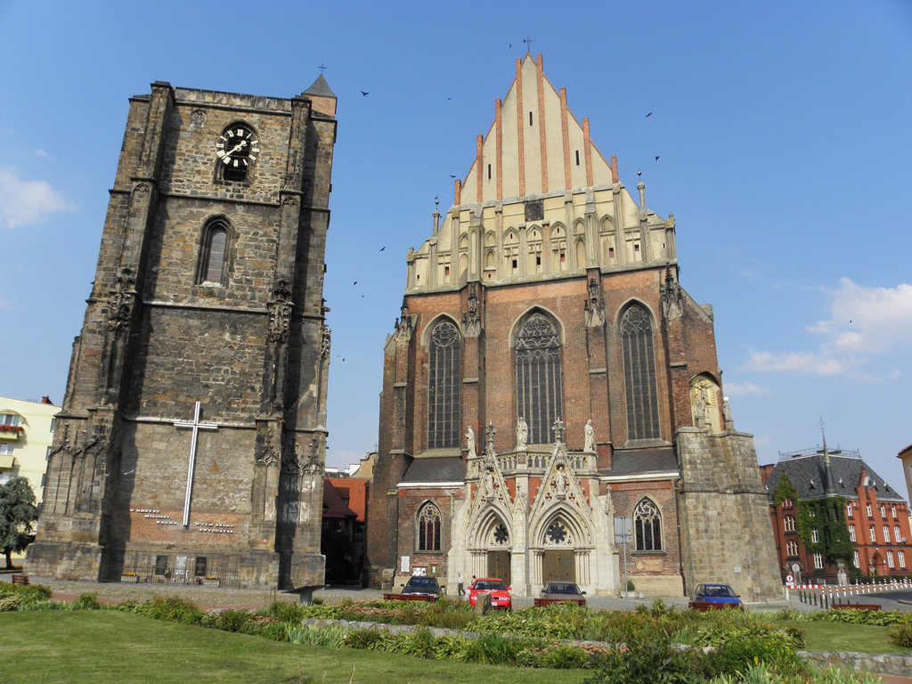 Basilica in Nysa with the belfry